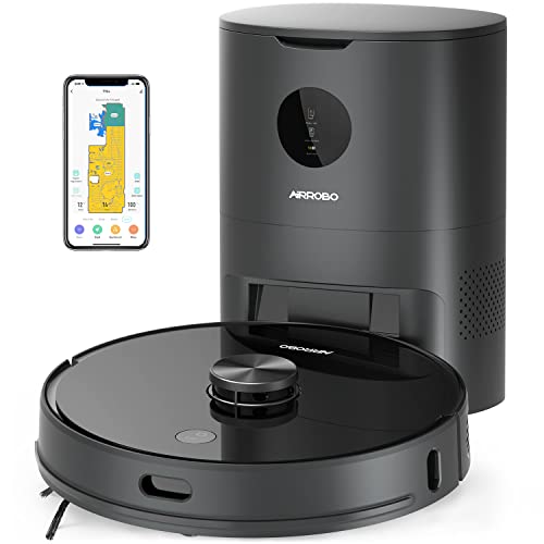 AIRROBO T10+ Saugroboter mit Wischfunktion WLAN Staubsauger Roboter mit Automatischer Absaugstation, Laser Navigation, Alexa-App-Steue Rung, 250Min Laufzeit, 2700Pa Saugkraft für Tierhaare