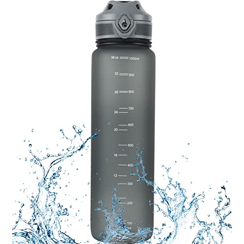 FLOWBUDDY Trinkflasche, 1 Liter Wasserflasche , BPA-Frei Auslaufsicher Sportflasche aus Tritan, Sport Trinkflasche Mit Früchtebehälter für Sport, Fitness, Fahrrad, Outdoor, Leicht,Nachhaltig, Grau