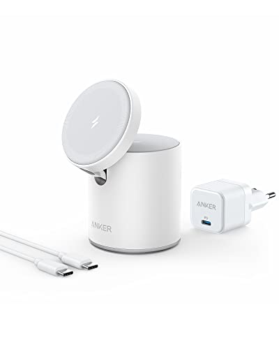 Anker 623 MagGo magnetisches, kabelloses Ladegerät, 2-in-1 Wireless Ladestation mit 20W USB-C Ladegerät, für iPhone 13/12 Serie, AirPods Pro (Interstellar Grau)