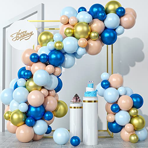 Luftballons Girlande, 84 Stück Pastell Blau Orange Luftballongirlanden Party Dekoration Set mit Metallic Blau Gold Ballons