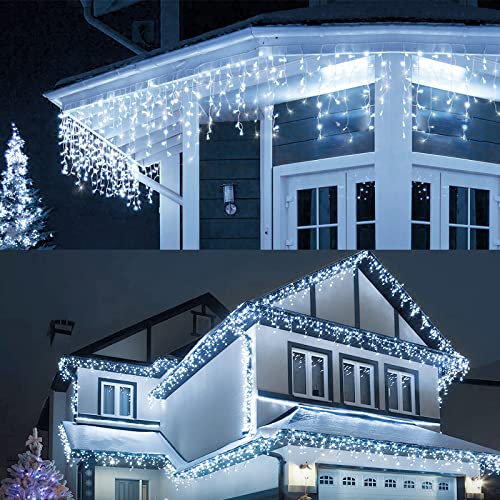 Eisregen Lichterkette Außen, LIGHTNUM 4.5M Lichterkette Strom mit Stecker, Wasserdicht Weihnachtsbeleuchtung Kaltweiße, 8 Modi, Eiszapfen Lichtervorhang für Traufe, Fenster, Garten, Balkon