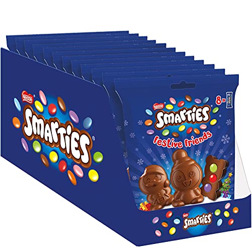 12erPack (12x65g) NESTLÉ SMARTIES Festive Friends, weihnachtliche Figuren aus zartschmelzender Milchschokolade mit cremiger Füllung und bunten SMARTIES Mini Schokolinsen 65g (à 8 Figuren pro Packung)