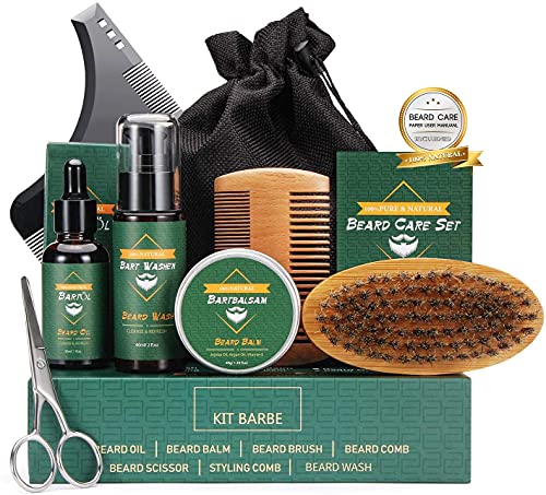 Bartpflege Set für Männer 9 Teilig,Geschenke Bart Set Herren mit Natürlich Bartshampoo,Bartöl,Bartbalsam,Bartkamm,Bartbürste,Bartschere, Männer Geschenkset für Vatertag Valentinstag Weihnachten