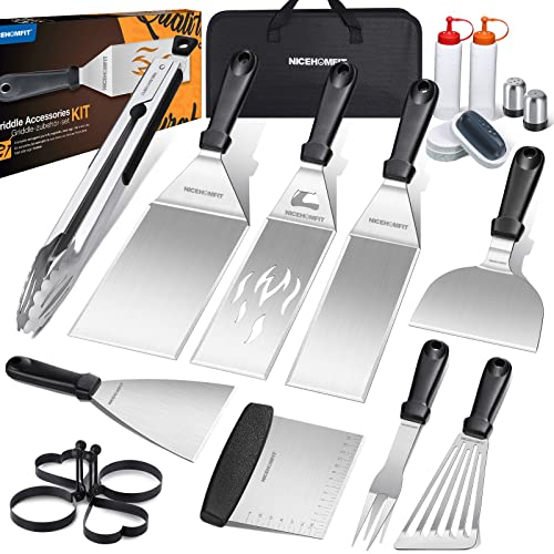 Barbecue Spatula Set - 9 Pieces Stainless Steel Barbecue Cutlery Set Professional BBQ Tool Set for Outdoor Grilling, Teppanyaki and Camping
