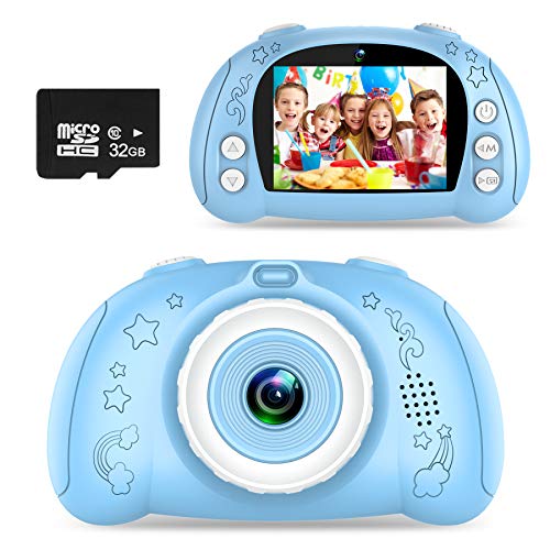 Kinderkamera, Digitalkamera Kinder USB Wiederaufladbarer Selfie Videokamera mit 2,4 Zoll Bildschirm,12 MP 1080P HD 32GB TF Karte
