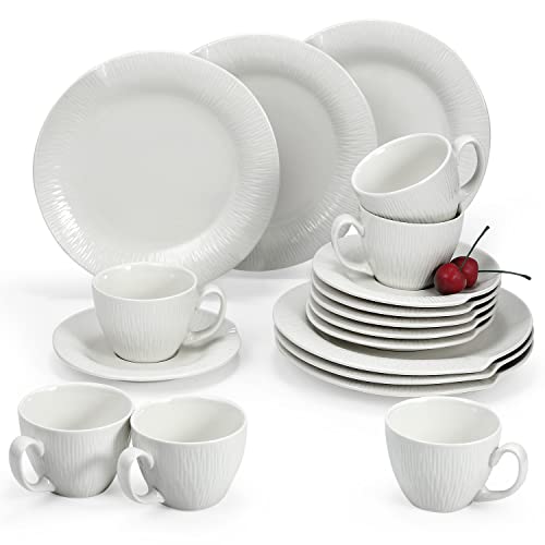 18 Teilige Dessertteller, Kaffeetassen- und Untertassen-Set, Fassungsvermögen 7OZ/220ML Kaffeeservice für 6 Personne, Italienischer Latte-Becher, Weiß Modern Zarter Keramik-Weiß-Luxus-Becher