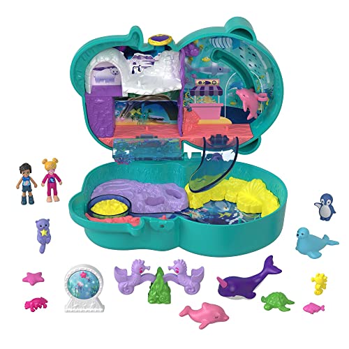 Polly Pocket HCG16 - Otter Aquarium, Aquarium-Thema mit Micro Polly & Nicolas Puppen, 5 Überraschungen & 12 Zubehörteile, tolles Spielzeug Geschenk für Kinder ab 4 Jahren