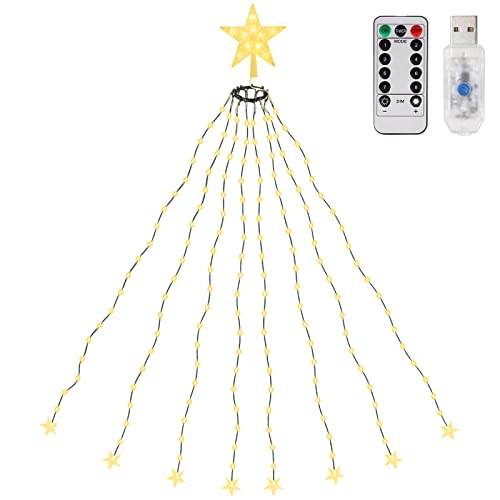 Weihnachtsbaum Lichterkette und 1 Weihnachtsbaumspitze Stern, 130 LED Lichterkette für Baum