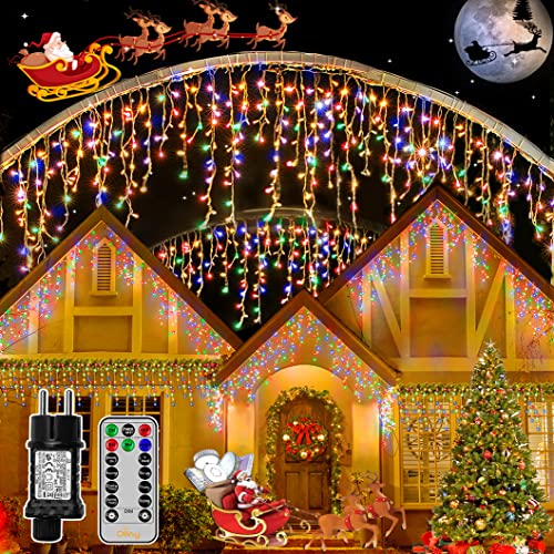 Weihnachtsbeleuchtung Außen, Ollny Eisregen Lichterkette Außen 10m 396LEDs 66Saiten, Lichtervorhang mit Fernbedienung & Timer Strom 8 Modi für Weihnachten, Silvester, Party, Balkon - Lichterkette Bunt