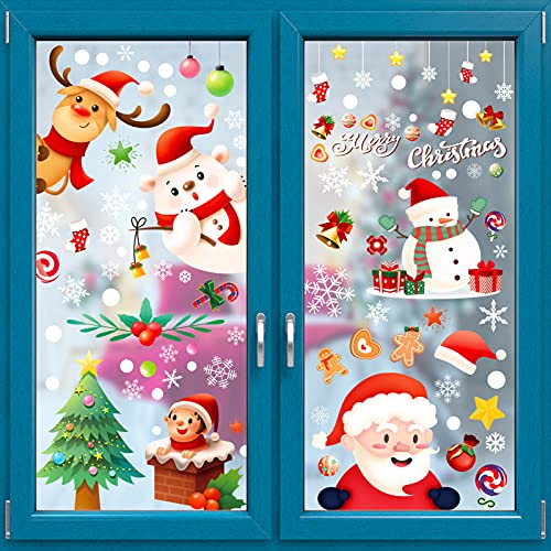 Fensterbilder Weihnachten,242 Stück 9 Blätter Selbstklebend Weihnachtsfensterbilder Kinder PVC Aufkleber für Glas Türen Schaufenster Vitrinen Weihnachtsmann Schneeflocken Weihnachtsdeko