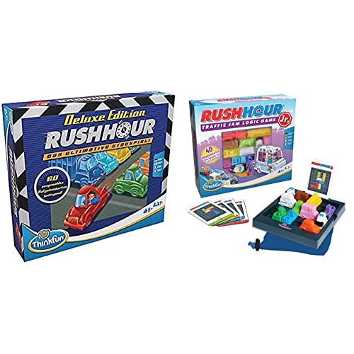 ThinkFun 76440 - Rush Hour - Das bekannte Stau-Spiel in der Deluxe Edition mit Fahrzeugen in Metalloptik, Logikspiel für Erwachsene und Kinder ab 8 Jahren