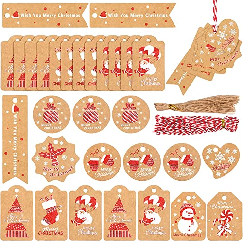 50 Stück Geschenkanhänger Weihnachten, Weihnachtsanhänger, Anhänger, Geschenkkarten, Anhängeetiketten mit Juteschnur für Weihnachts Geschenk Label Präsentieren Dekoration
