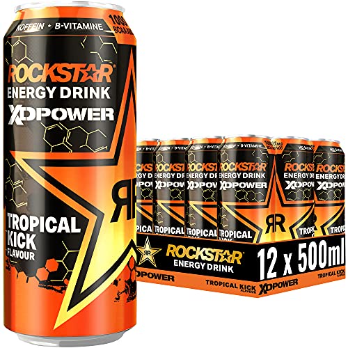 12 x 500ml Rockstar XD Power Tropical - Koffeinhaltiges Erfrischungsgetränk für den Energie Kick