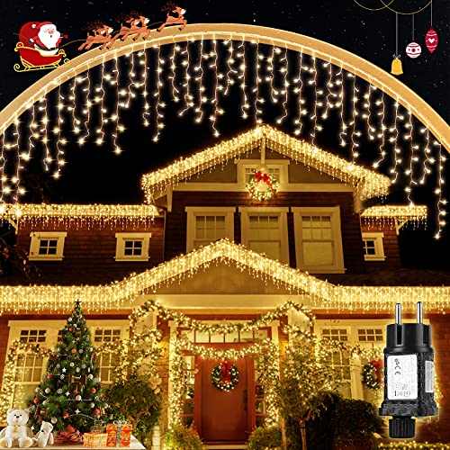 SEGVA Eisregen Lichterkette Außen Innen, 150er LED Lichtervorhang Fenster Weihnachten, IP44 Wasserdicht Weihnachtsbeleuchtung Balkon Terrase, Lichterkettenvorhang Warmweiß, 3m x 1m