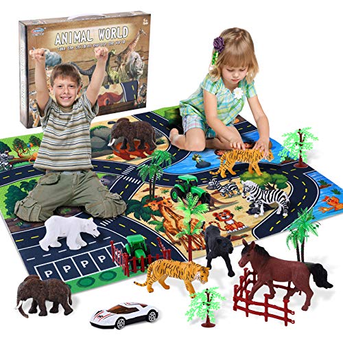 19 teiliges Safari Tierfiguren Spielzeug mit Spielmatten