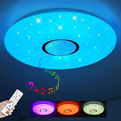 JDONG LED Deckenlampe Dimmbar mit Bluetooth Lautsprecher RGB Deckenleuchte mit Fernbedienung 24W Ø30cm Farbwechsel Musik Lampe Kinderzimmer Wohnzimmer Schlafzimmer IP44 Wasserdicht [Energieklasse E]