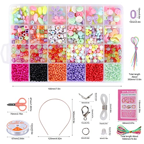 YOZEB DIY 4500+ Stück Perlen zum Auffädeln Mini Glasperlen Set 24 Zellen Perlen 3mm Perlen Set Schmuckperlen Zubehör Bracelet Making kit (Style 1)