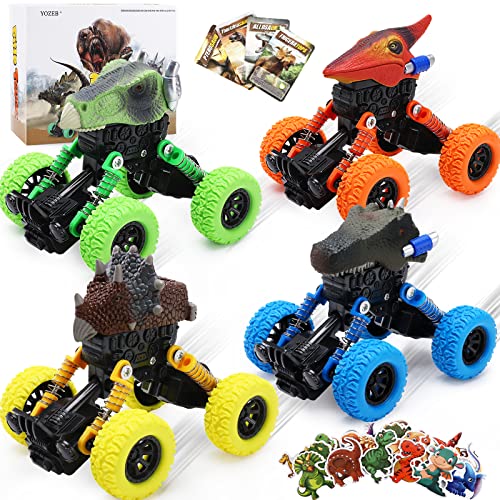 YOZEB 4PCS Dinosaurier Spielzeug Monster Truck Dinosaurier Pull Back Car mit 4 Dinosaurierkarten 30 Dinosaurier-Aufkleber Geschenke für Kinder (1)