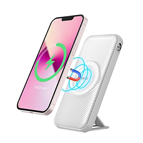 iWALK Magnetische Kabellose Powerbank, 20000mAh Tragbares Ladegerät mit 15W Kabellosem Laden und 20W USB-C PD, LED & Handyhalterung, Kompatibel mit iPhone 14 13 12 Pro Max Mini(Nicht für Ohrhörer)