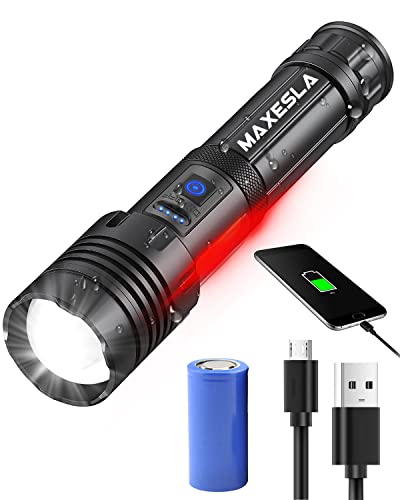 Maxesla LED Taschenlampe Extrem Hell, 3000 Lumen Taschenlampe LED Multifunktions COB Arbeitsleuchte, IPX5 Wasserdicht Zoombar Taschenlampen für Outdoor mit 7 Modi für Outdoor, Wandern, Camping [Energieklasse A+++]