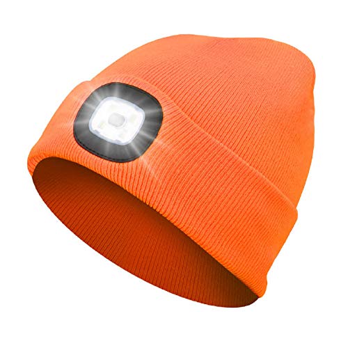 Sminiker Beanie Mütze mit Licht Unisex USB Wiederaufladbare Beanie Cap mit Licht Stirnlampe Beanie für Männer, Frauen, Teens