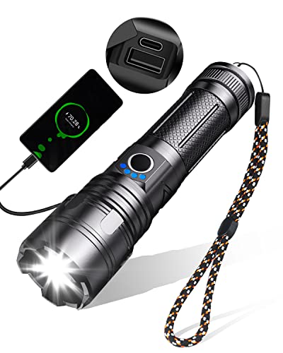 Maxesla 8000 Lumen Taschenlampe LED Aufladbar, led taschenlampe extrem hell USB-C Aufladbar, Zoombarer Einstellbarer Fokus taschenlampen IPX5 Wasserdicht 5 Lichtmodi für Camping Wandern Notfälle [Energieklasse A+++]