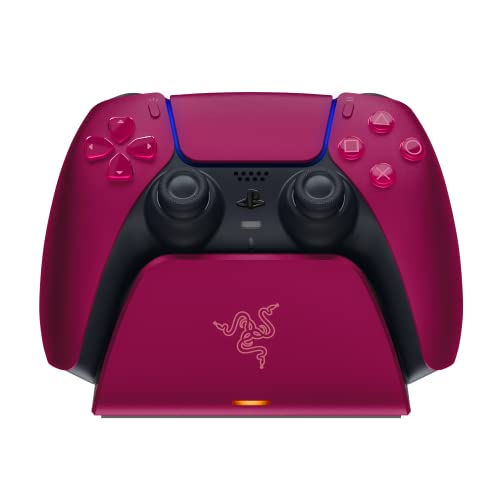 Razer Schnellladestation für PS5 DualSense Wireless-Controller (Schnellladung, Gebogenes Schalen-Design, Einhändige Bedienung, Aufladen per USB) Cosmic Red