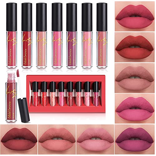 8 Farben Lipgloss Set, Wasserdichte Matte Lippenstift Set, Langlebige Flüssigkeit Lipgloss Lippenstift Matt, Antihaft Tasse Liquid Lipstick Make up Geschenkset, Geschenke für Frauen Muttertagsgeschenk