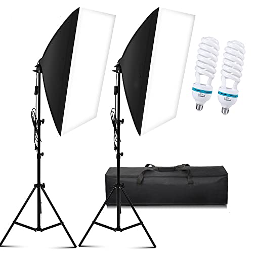 Softbox Set Fotostudio 2X50X70cm Fotografie-Beleuchtungsset 85W 5500K, E27 Standard-Lampenfassung Studiolicht zum Filmen von Porträts Produktaufnahmen Fotografie Videoaufnahmen