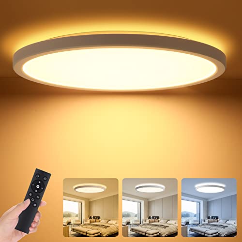 Oraymin LED Deckenleuchte Dimmbar, 24W LED Deckenlampe Flach Dimmbar mit Fernbedienung, Ultra Dünn 2,5cm IP44 Panel Rund Lampen, 3000-6500K Einstellbar LED Lampe für Wohnzimmer Schlafzimmer, Ø30cm [Energieklasse F]