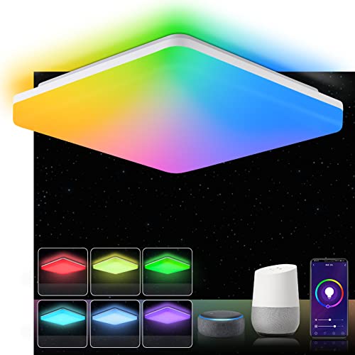 Oraymin Alexa Lampe 18W 1800LM Smart Deckenlampe Dimmbar, 28*28cm RGB LED Deckenleuchte Farbwechsel Lampe Steuerbar via App