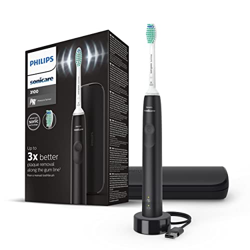 Philips Elektrische Schallzahnbürste Sonicare 3100 Series mit Drucksensor und BrushSync Erinnerungsfunktion, schwarz (Modell HX3673/14)