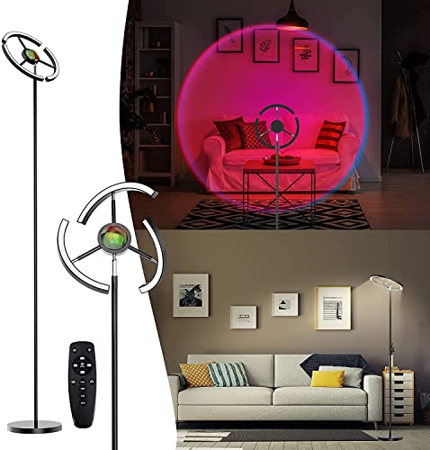 2 in 1 Stehlampe LED Dimmbar,BGGB 4 Modi Bunte Sunset Lamp 1,8m hoch,Leselampe 36W mit RGB Sunset Projection Lamp,Stehleuchte mit Fernbedienung ideal für Fotografie Party Wohnzimmer Büro