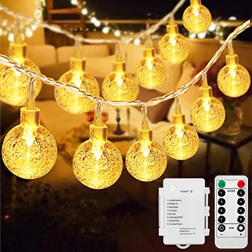 Lichterkette Aussen 30LED 4M Lichterkette Kristall Kugeln Batterie mit Fernbedienung 8 Modi Außen Innen Lampions, Beleuchtung Wetterfest für Balkon,Garten,Bäume,Hochzeiten,Partys,Terrasse [Energieklasse A+++]