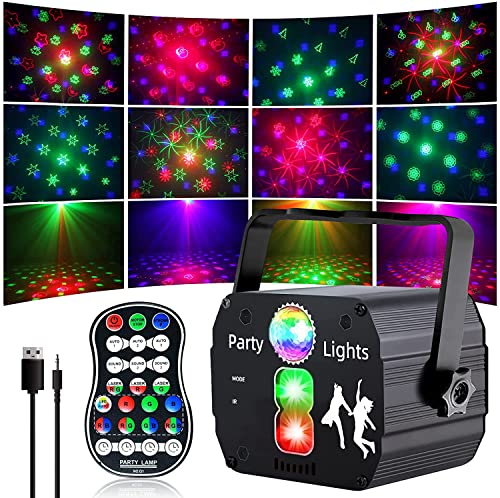 Drehbares Discokugel, RGB LED Party Licht mit Fernbedienung und USB Kabel, Sprachsteuertes Bühnenlicht, Discolicht mit mehreren Mustern für Partys Geburtstags Halloween Feiertags