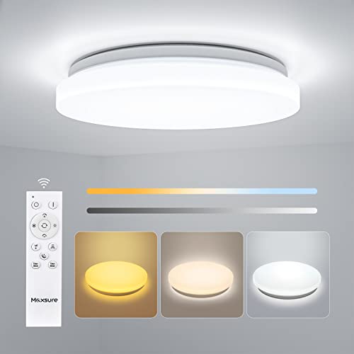 Maxsure LED Deckenleuchte Dimmbar 24W, 2480LM Roud Deckenlampe mit Fernbedienung, 2700K-6500K, Ø33CM, Lichtfarbe und Helligkeit einstellbar, IP54 Schlafzimmerlampe für Wohnzimmer Bad Küche Büro [Energieklasse F]