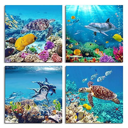 Esszimmer Sea Life Leinwandbilder Schildkröte Blau und Weiß Bunte Kunstdrucke Schlafzimmer Büro Badezimmer Küche Fisch Rahmen Malerei Delphin Wohnkultur Neues Zuhause Erste Geschenke