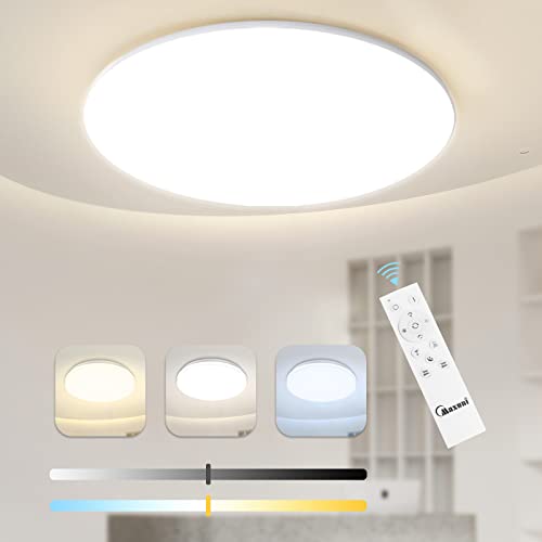 Maxuni LED Deckenleuchte Dimmbar, 24W 2480LM 2700-6500k Badezimmer Lampe mit Fernbedienung, Deckenlampe Ø33CM, 200W Äquivalent, Wasserdicht IP54