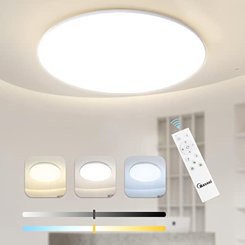 Maxuni LED Deckenleuchte Dimmbar, 24W 2480LM 2700-6500k Badezimmer Lampe mit Fernbedienung, Deckenlampe Ø33CM, 200W Äquivalent, Wasserdicht IP54 , Helligkeit Einstellbar für Wohnzimmer, Schlafzimmer [Energieklasse F]