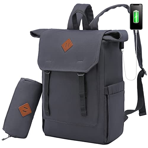 LOVEVOOK Rucksack Damen Herren Elegant,Laptop Rucksack 15,6 Zoll mit USB-Ladeanschluss,Urban Rucksack Stilvoll Wasserdicht,Klappe Rolltop Rucksack Groß,Anti Theft Backpack,Daypack,Uni Schule Business