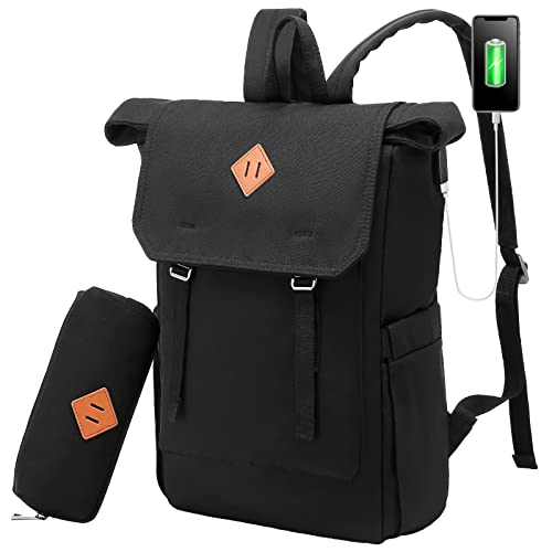 LOVEVOOK Rucksack Damen Herren Elegant,Laptop Rucksack 15,6 Zoll mit USB-Ladeanschluss,Urban Rucksack Stilvoll Wasserdicht,Klappe Rolltop Rucksack Groß,Anti Theft Backpack,Daypack,Uni Schule Business