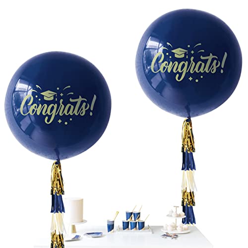 NICROLANDEE ABI Deko – 2 Stück 36 Zoll runde Luftballons in Marineblau mit Papierquasten für Abschlussdekorationen 2022, Glückwunsch-Dekorationen, Abschlussfeier Supplies Congrats Grade Dekorationen