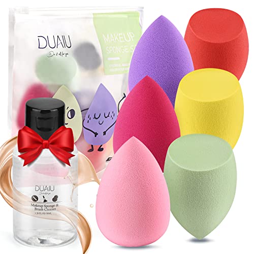 Make up Schwamm Set DUAIU 6-teilig Mehrfarbig zum Auftragen und Mischen Beauty Schwamm Make-up-Mixer mit Make-up-Pinselreiniger Make-up-Schwamm zum Reinigen von Make-up-Schwämmen und -Pinseln (50 ml)