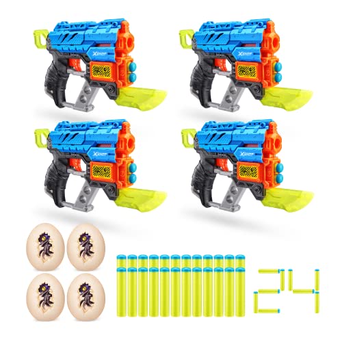 X-Shot Dino Attack 4er Pack Extinct Schaumstoffdart-Blaster (4 kleine Dino-Eier, 24 Darts)