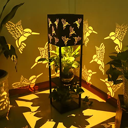 Solarlaterne für Außen, 32 Zoll hohe Vintage Metall Solar Laterne Kolibri, IP65 Wasserdicht Lichter Dekorative Gartenleuchten, Hängend Garten Solarlampen, 2 Etagen Blumenständer Weglichter für Außen