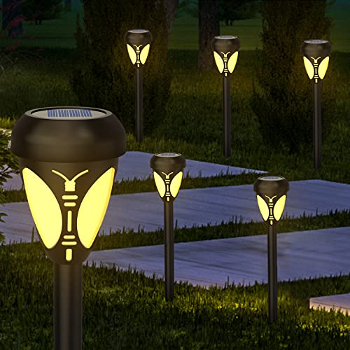 6er Pack LED Solarleuchten Außen Garten Deko, BoxRice IP44 Wasserdicht Solarlampen Aussen mit Erdspieß Automatische EIN/Aus Warmlicht Licht Gartenleuchten Solar Wegeleuchte für Terrass Auffahrt Balkon