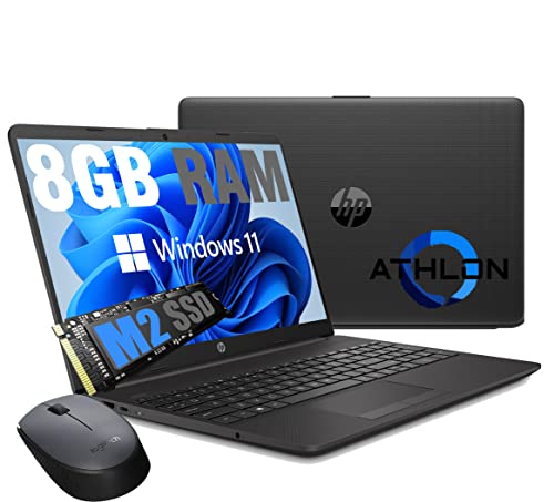 HP 255 G8 Notebook Laptop, HD 15,6 Zoll, Cpu Amd Athlon, bis zu 2,60 GHz, 8 GB DDR4, SSD M.2 Nvme 256 GB, Bluetooth, WLAN, Lan RJ-45, Windows 11 Rro Pronto A. Verwendung + Logitech Wifi Maus
