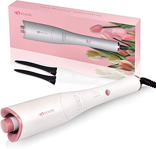 OCALISS Automatic Curling Iron, Intelligent Hair Curler with Ceramic Coating and 3 Temperature, Car Curler Mini Curling Iron with Anti-Scald Protection (Milky White) (A-Pink) (A-Rosa)