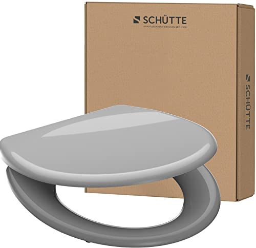 SCHÜTTE WC-Sitz GRAU mit Absenkautomatik, Toilettendeckel mit Schnellverschluss für die einfache Reinigung, Duroplast Klodeckel (max. Belastung der Klobrille 150 kg)