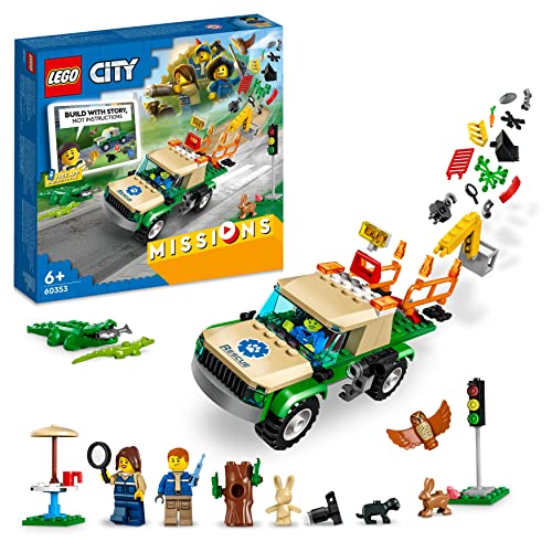 LEGO 60353 City Tierrettungsmissionen, interaktives digitales Abenteurspielset mit Pickup, 3 Minifiguren und Tierfiguren, Spielzeug ab 6 Jahre